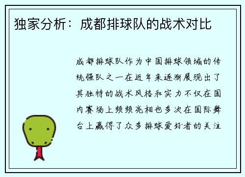 独家分析：成都排球队的战术对比